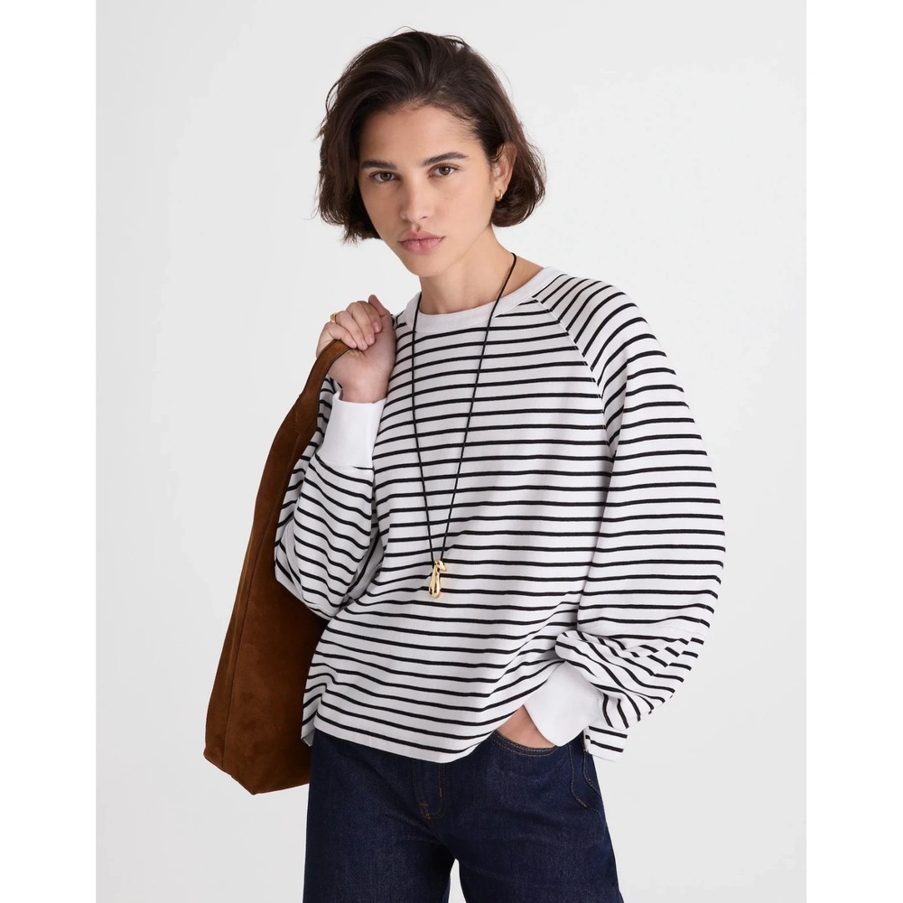 Madewell Relaxed Long Sleeve Raglan Tee S White Black Striped NT718 NWT